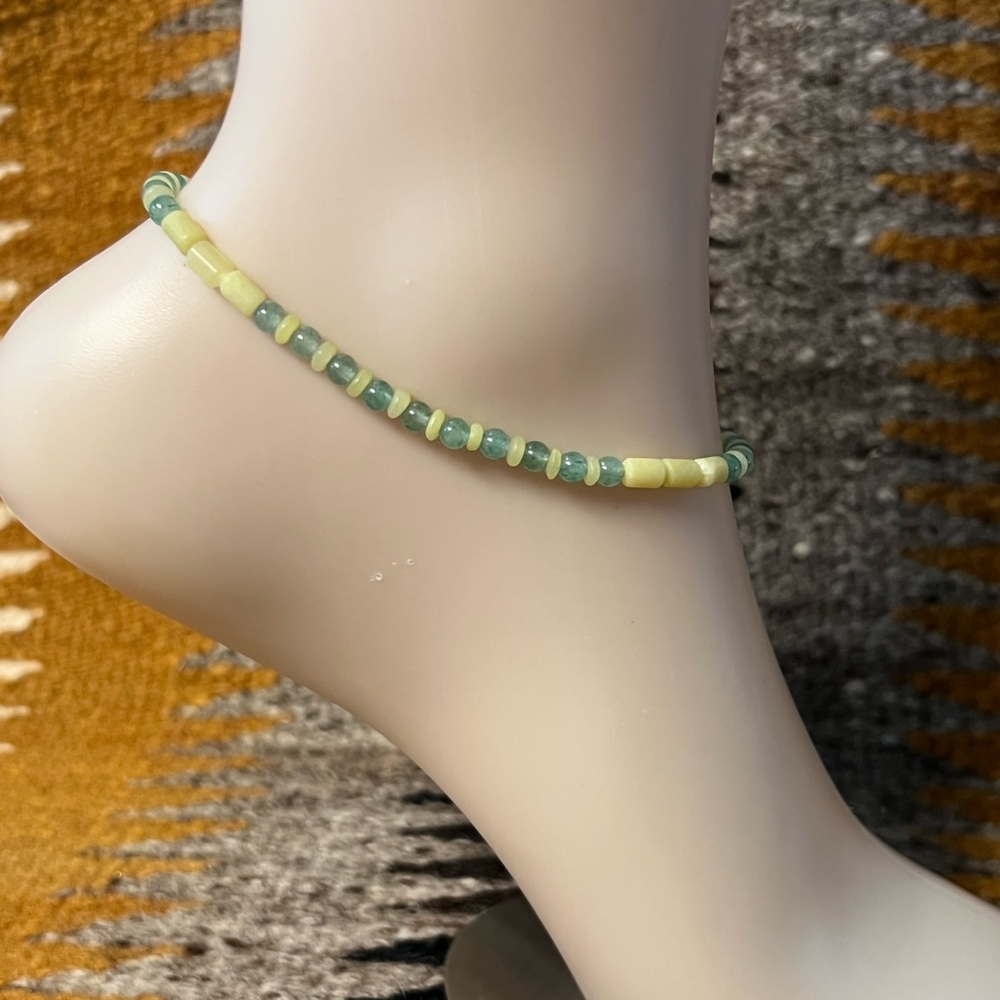10 inch aventurine & yellow clay anklet